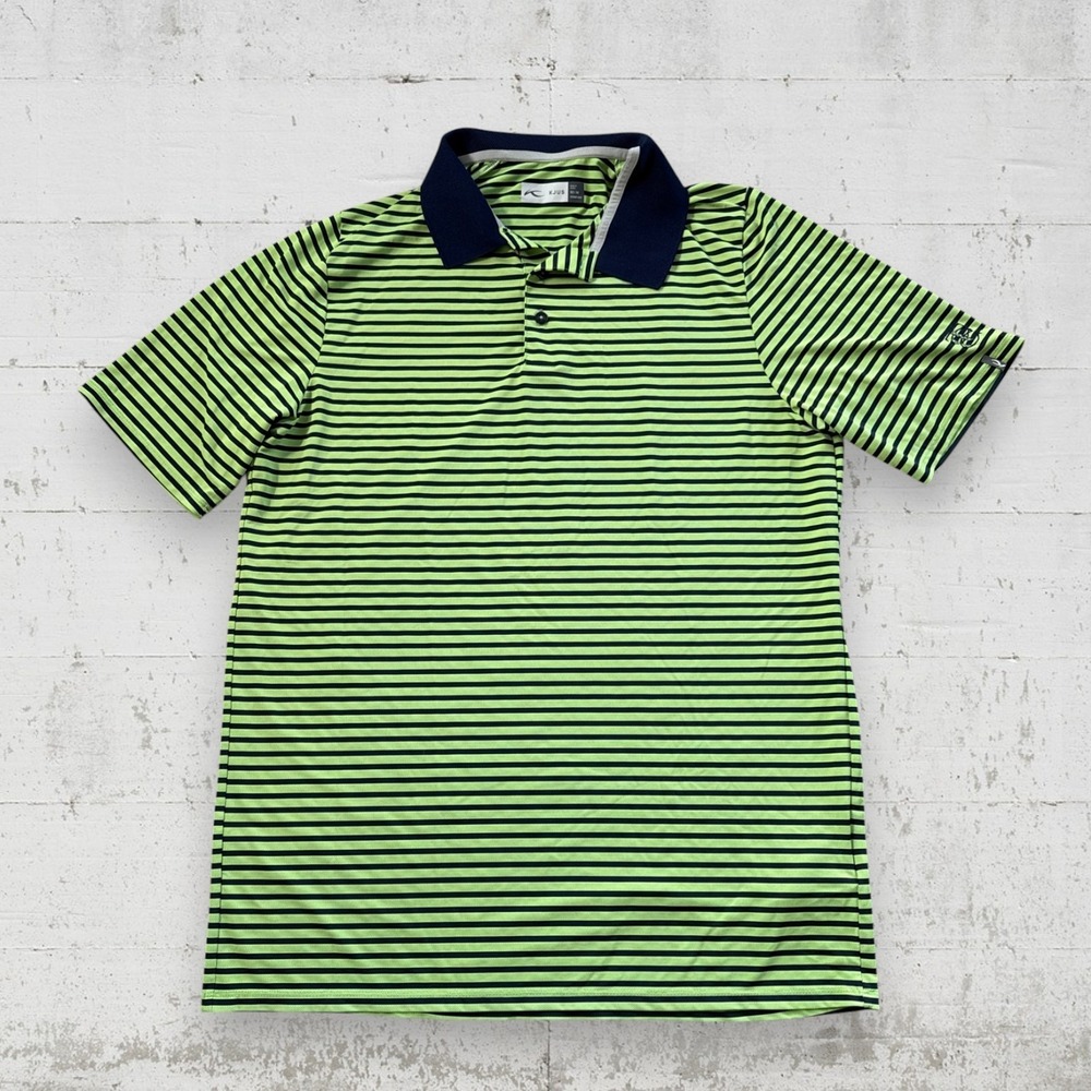 KJUS Comfort Green Striped Golf Performance Polo Shirt Short Sleeve Mens M